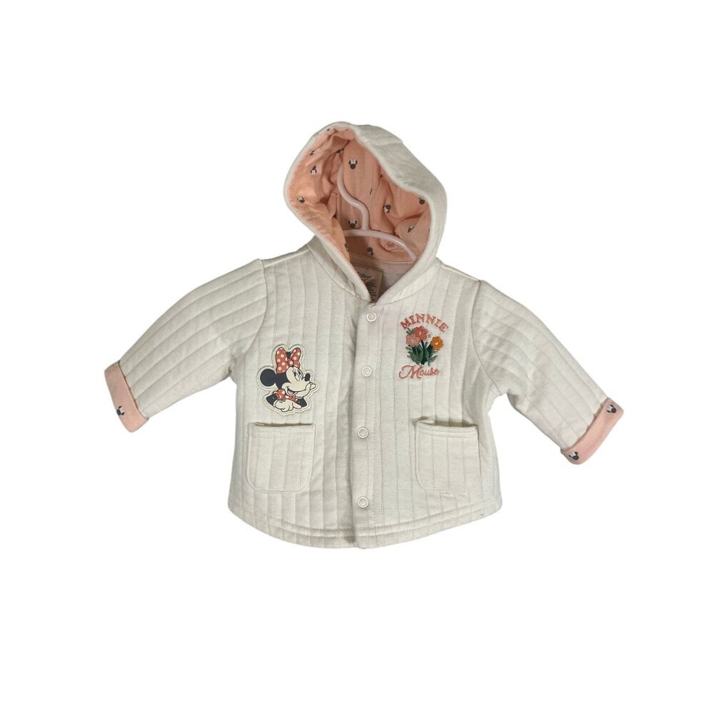 Disney Minnie Mouse Quilted Hood Sweater 3M Cream Travel Cozy Preppy Floral Chic